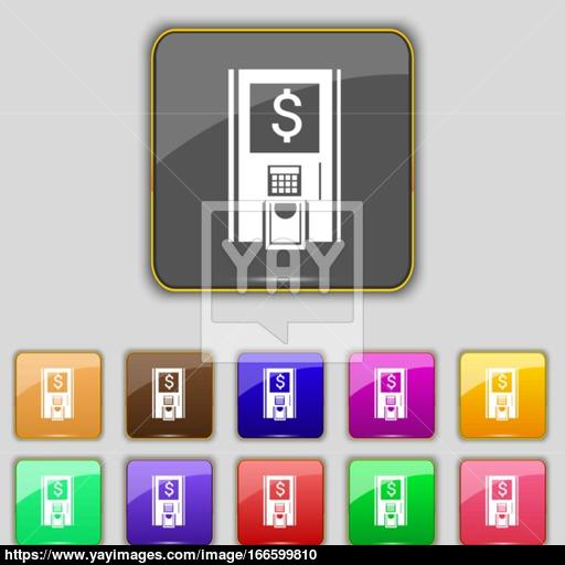 Atm Icon Sign Set With Eleven Colored Buttons For Your Site