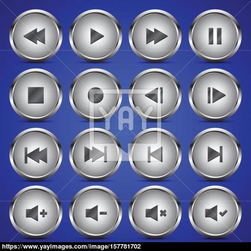Metallic Media Player Audio Video Icon Circle Button Vector