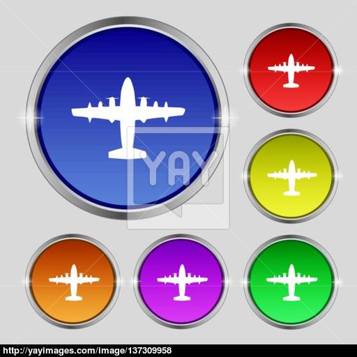 Aircraft Icon Sign Round Symbol On Bright Colourful Buttons