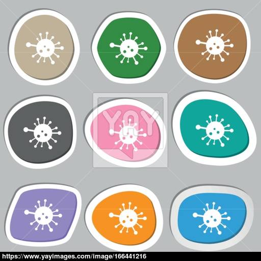 Bacteria Icon Symbols Multicolored Paper Stickers Vector Vector