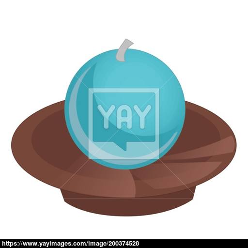 Blue Round Candle On The Plate Isolated On White Background