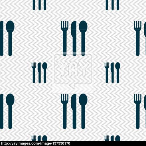 Fork, Knife, Spoon Icon Sign Seamless Pattern With Geometric