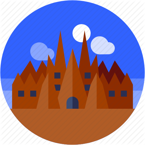 Barcelona, Castle, Circle, Flat Icon, Landscape Icon