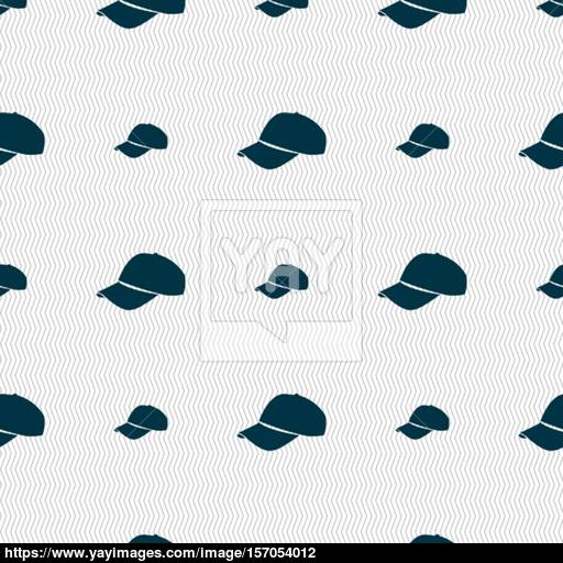 Baseball Cap Icon Sign Seamless Pattern With Geometric Texture
