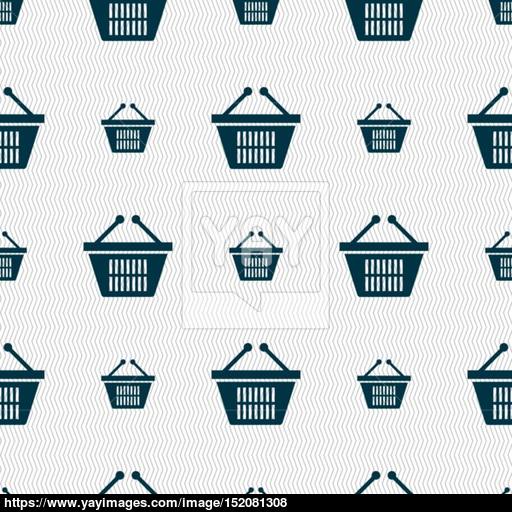 Shopping Basket Icon Sign Seamless Pattern With Geometric Texture