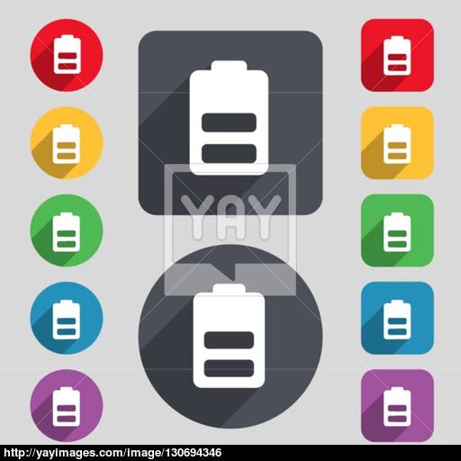 Battery Half Level, Low Electricity Icon Sign A Set Of Colored