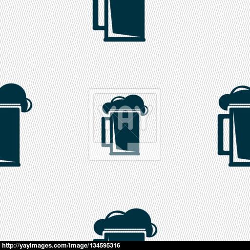 Glass Of Beer Icon Sign Seamless Pattern With Geometric Texture