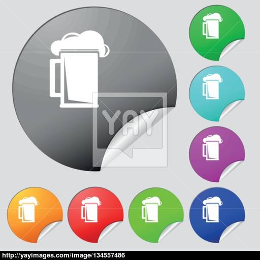 Glass Of Beer Icon Sign Set Of Eight Multi Colored Round Buttons