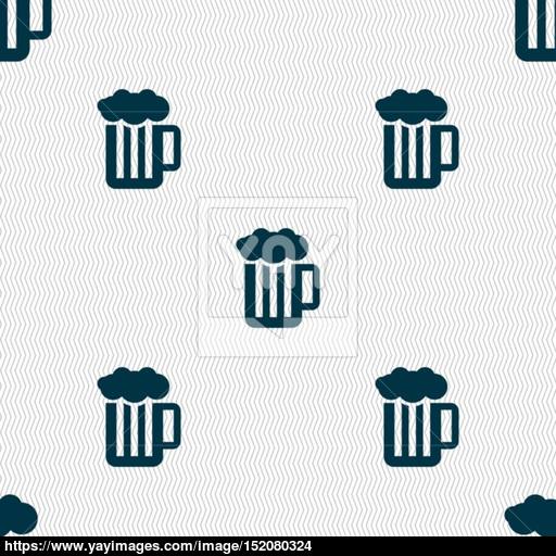 Glass Of Beer With Foam Icon Sign Seamless Pattern With Geometric