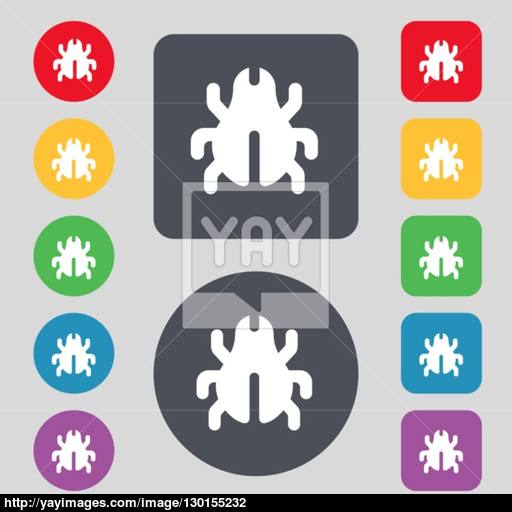 Software Bug, Virus, Disinfection, Beetle Icon Sign A Set