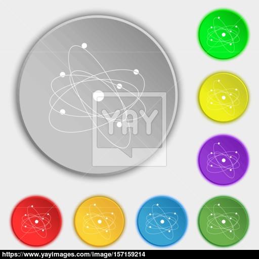 Physics, Atom, Big Bang Icon Sign Symbol On Eight Flat Buttons