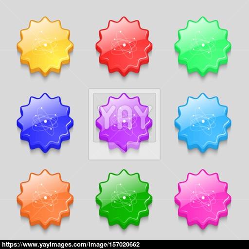 Physics, Atom, Big Bang Icon Sign Symbol On Nine Wavy Colourful