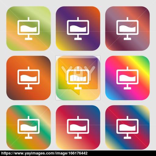 Presentation Billboard Icon Nine Buttons With Bright Gradients