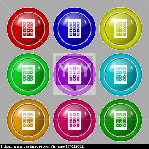 Bingo, Lottery Icon Sign Symbol On Nine Round Colourful Buttons