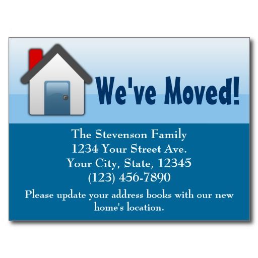We've Moved, Blue House Icon Announcement Postcard Generally Fun