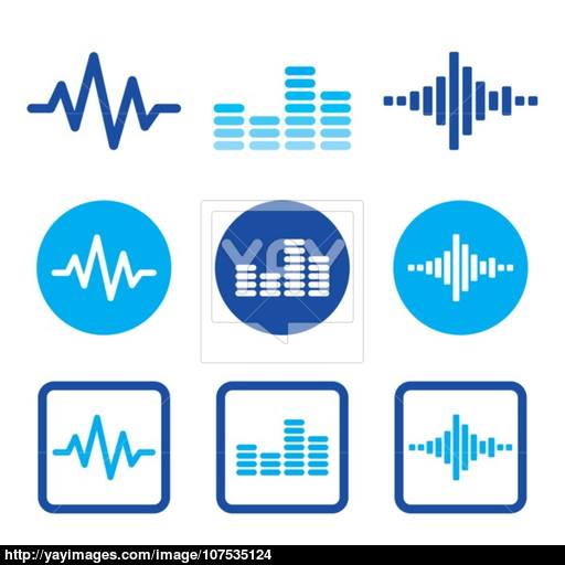 Sound Wave Music Vector Blue Icons Set Vector