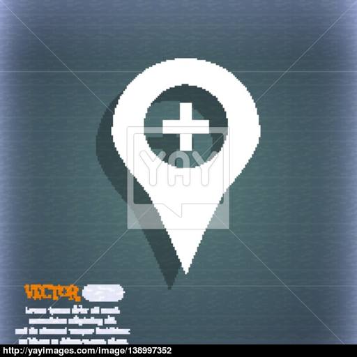 Plus Map Pointer, Gps Location Icon Symbol On The Blue Green
