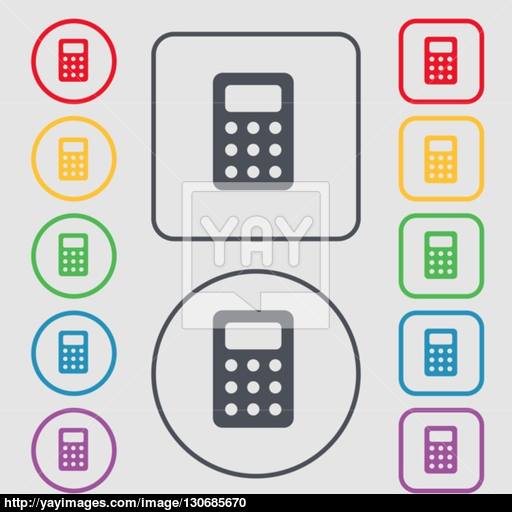 Calculator, Bookkeeping Icon Sign Symbol On The Round And Square