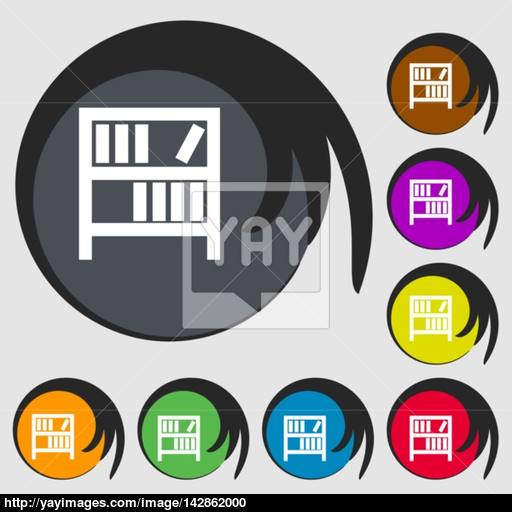 Bookshelf Icon Sign Symbols On Eight Colored Buttons Vector