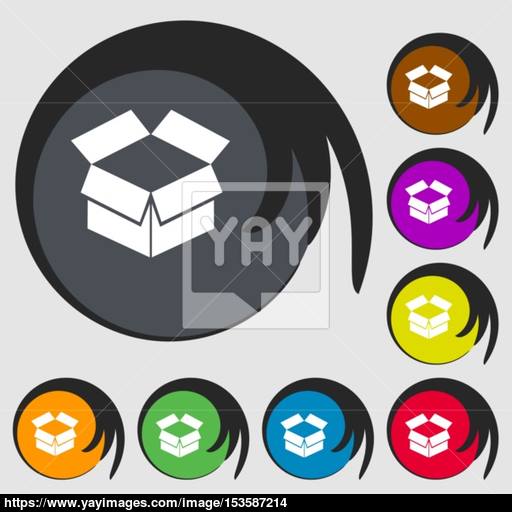 Open Box Icon Symbols On Eight Colored Buttons Vector Vector