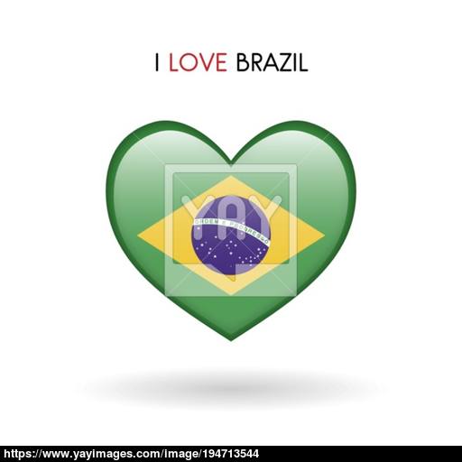 Love Brazil Symbol Flag Heart Glossy Icon Vector