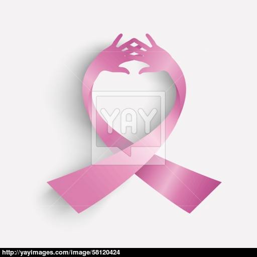 Cancer Awareness Ribbon Icon Human Hands Composition