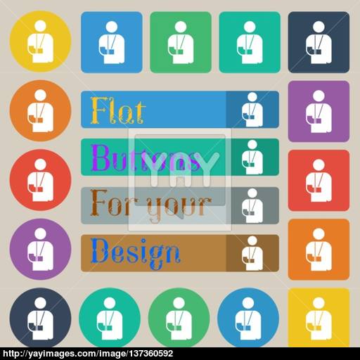 Broken Arm, Disability Icon Sign Set Of Twenty Colored Flat