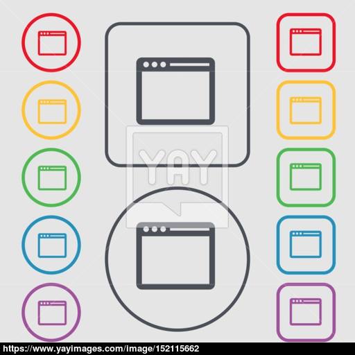 Simple Browser Window Icon Sign Symbol On The Round And Square