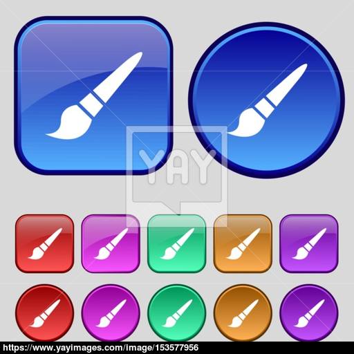 Brush Icon Sign A Set Of Twelve Vintage Buttons For Your Design