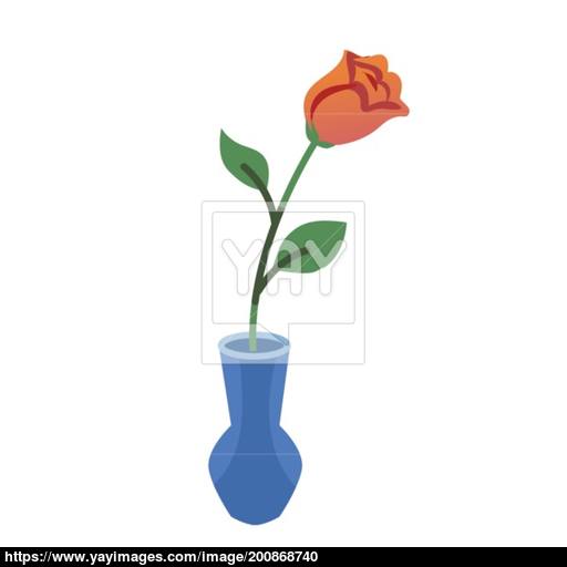 Vector Flat Style Illustration Of Vase With Red Rose Icon For Web