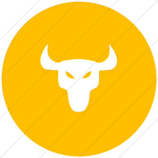 Flat Circle White On Yellow Animals Bull Icon