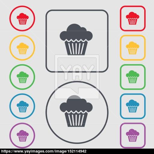 Cake Icon Sign Symbol On The Round And Square Buttons With Frame