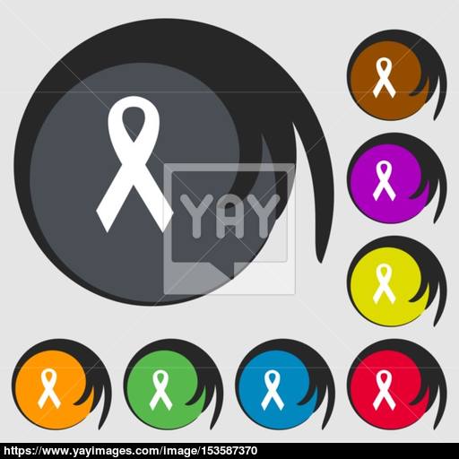 Ribbon, Breast Cancer Awareness Month Icon Symbols On Eight
