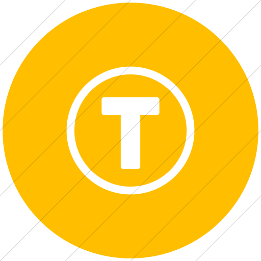 Flat Circle White On Yellow Encircled Capital T Icon