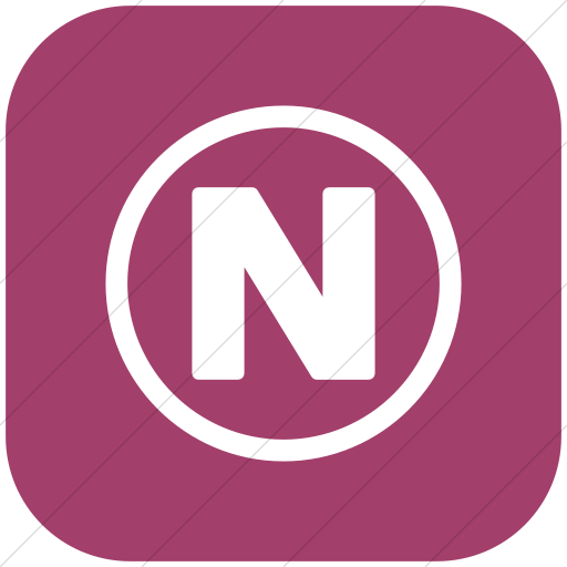 Flat Rounded Square White On Pink Encircled Capital N Icon