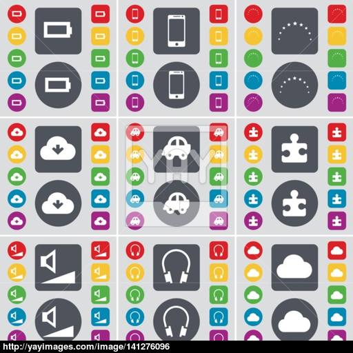 Battery, Smartphone, Stars, Cloud, Car, Puzzle Part, Volume