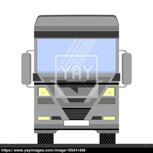 Grey Container Truck Icon On White Background Front View Cargo