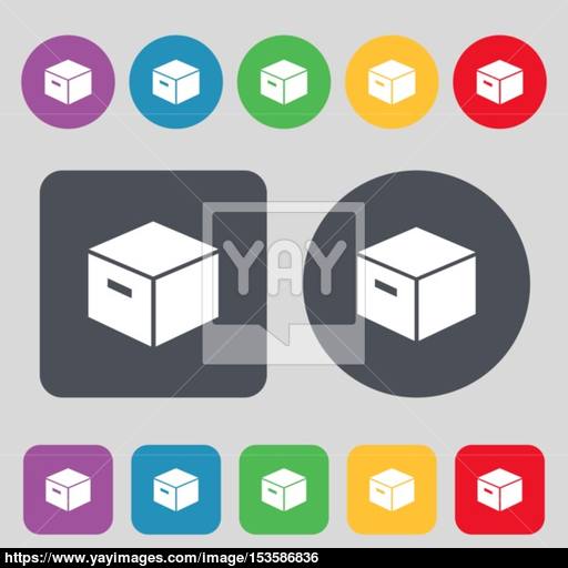 Packaging Cardboard Box Icon Sign A Set Of Colored Buttons