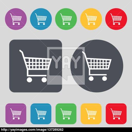 Shopping Cart Icon Sign A Set Of Colored Buttons Flat Design