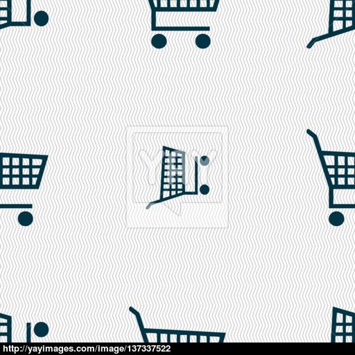 Shopping Cart Icon Sign Seamless Pattern With Geometric Texture
