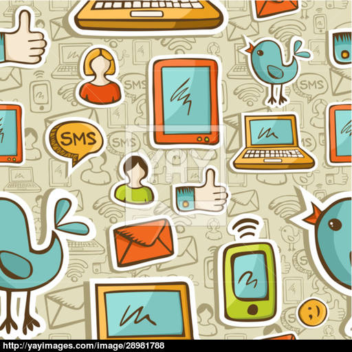 Social Media Cartoon Icons Colorful Pattern Vector