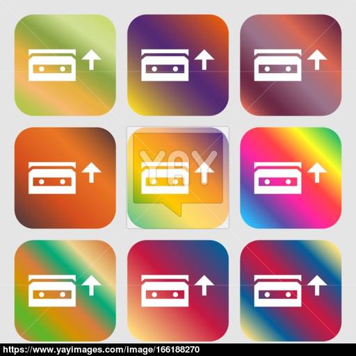 Audio Cassette Icon Nine Buttons With Bright Gradients