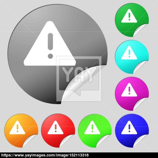 Exclamation Mark, Attention Caution Icon Sign Set Of Eight Multi