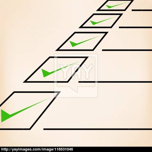 Business Goals Checklist With Green Markers, Lines And Unchecked