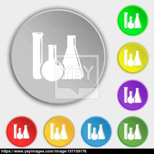Laboratory Glass, Chemistry Icon Sign Symbol On Eight Flat