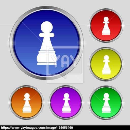 Chess Pawn Icon Sign Round Symbol On Bright Colourful Buttons