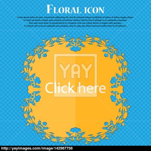Click Here Sign Icon Press Button Floral Flat Design On A Blue