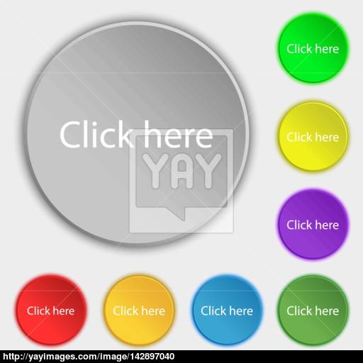 Click Here Sign Icon Press Button Symbols On Eight Flat Buttons