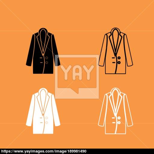 Woman Overcoat Black And White Set Icon Vector