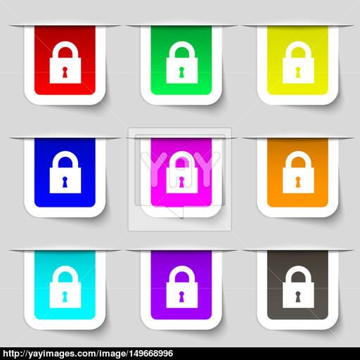 Closed Lock Icon Sign Set Of Multicolored Modern Labels For Your